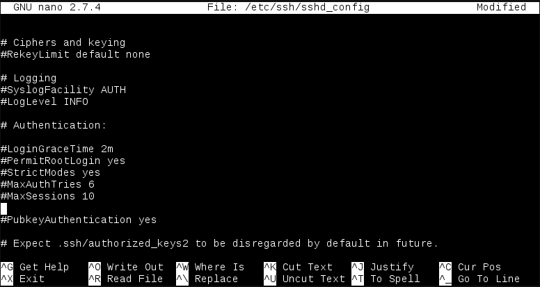 Figura 1.4 - Archivo de configuración del servidor SSH modificado