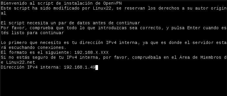 Figura 1.5 - Ejecución del script de instalación de OpenVPN