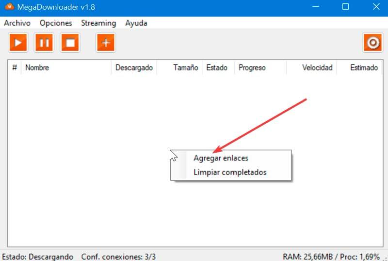 MegaDownloader añadir enlaces