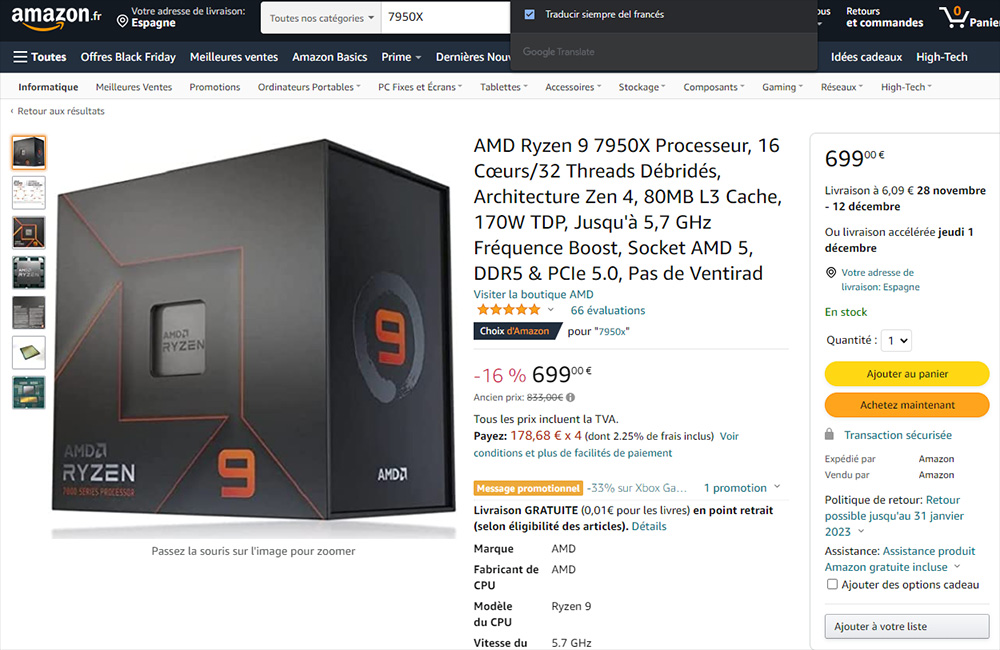 Precio-CPU-AMD-Ryzen-9-7950X-Amazon-Francia